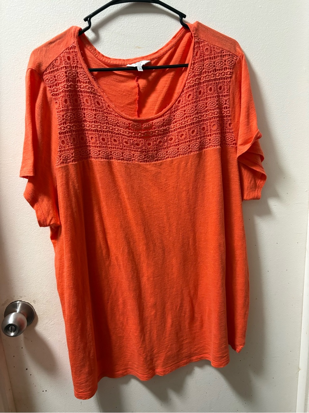 crown & ivy Orange Crochet Yoke Short Sleeve Tee size 3x